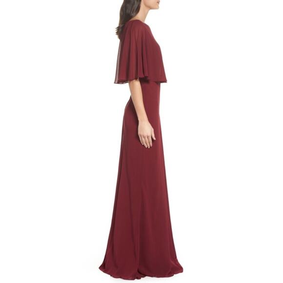 La Femme Popover Chiffon Gown in Garnet, Size 8 - Picture 2 of 12